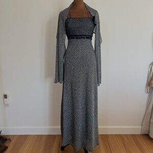 Milex Women's Size S Silver Sequined Mesh Sleeveless Maxi Dress w/Matching Shawl